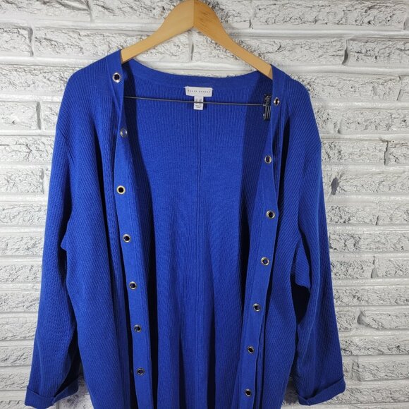 Susan Graver QVC Women Sweater 2X Plus Cardigan Open Blue Cuff Sleeve SWE71E - Picture 4 of 11